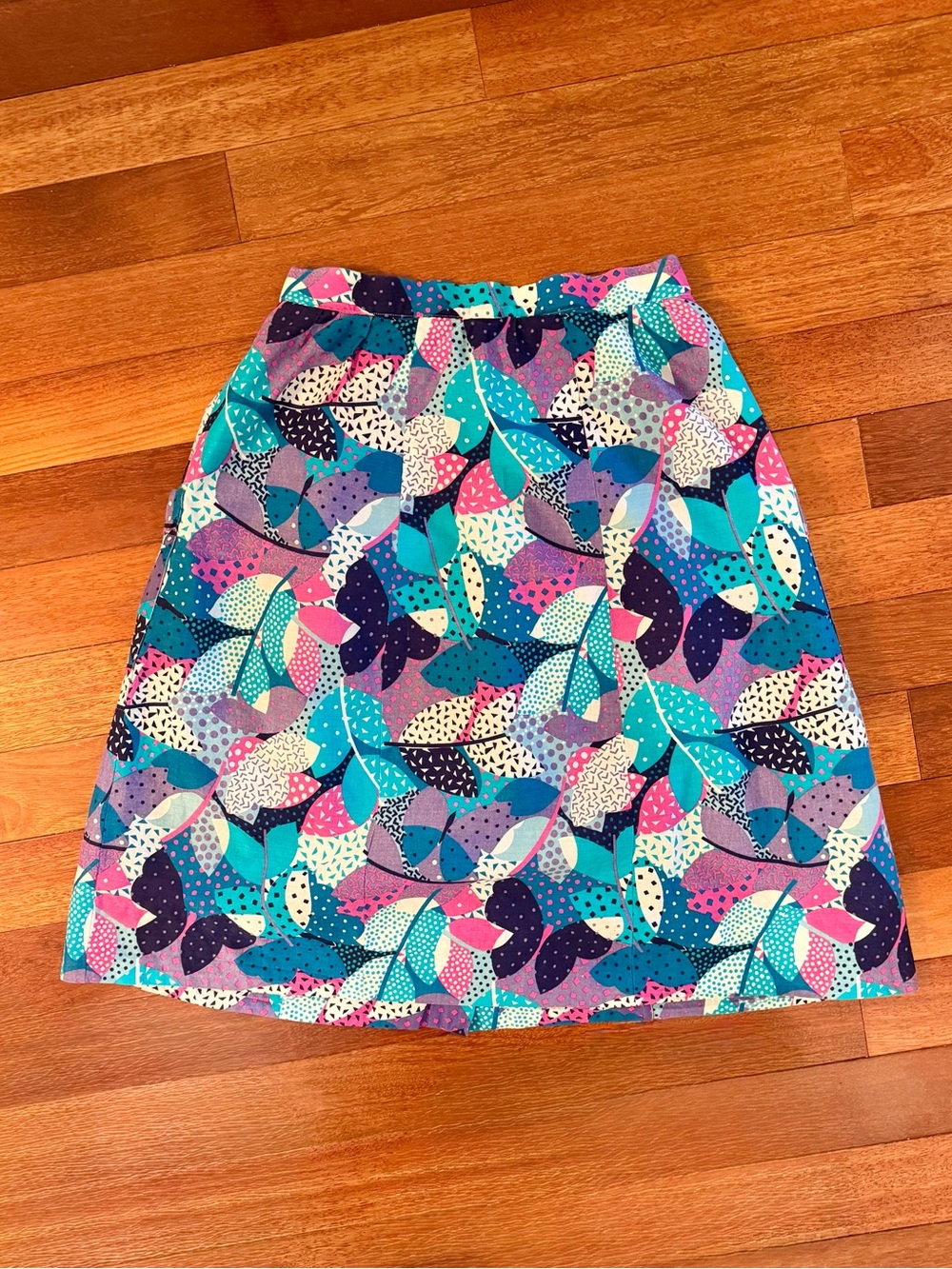 60s-70s Vintage 💜 Handmade Button-Front Psychedelic Butterfly Print Midi-Skirt - Picture 4 of 4